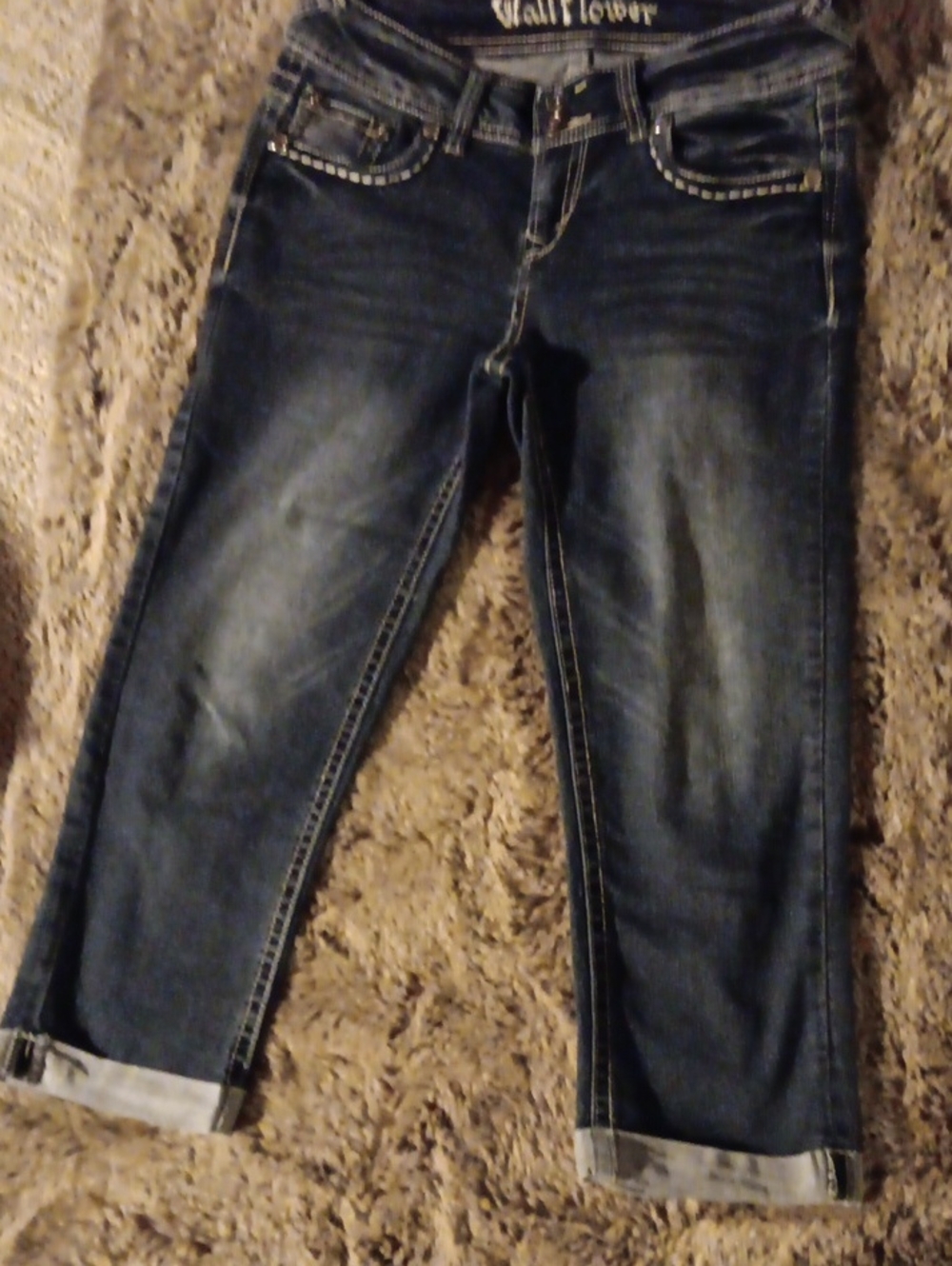 Wallflower Dark Blue Cropped Jeans with Cuffed Hem